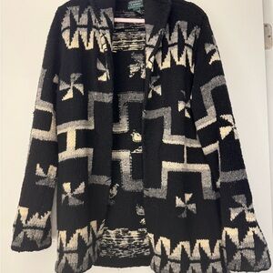 Lauren Ralph Lauren Black and Cream Geometric Cardigan